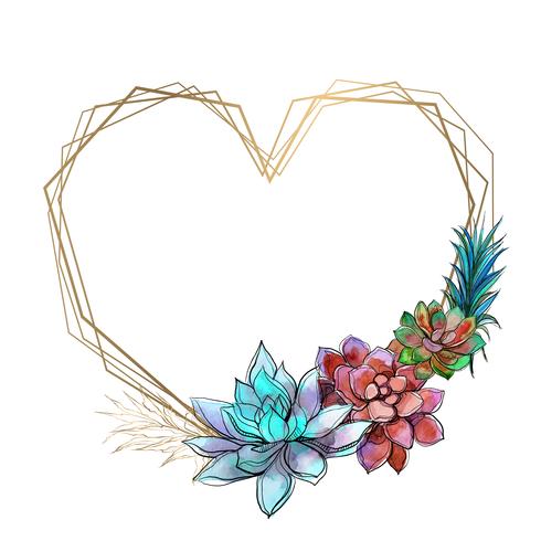 Heart-shaped frame with bright succulents. Vector illustratiun