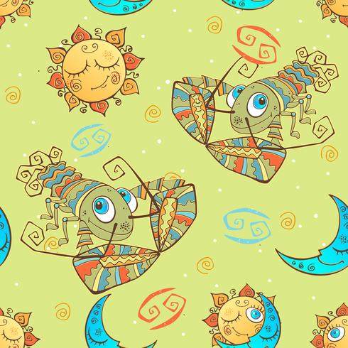 A fun seamless pattern for kids. Zodiac sign Cancer. Vector