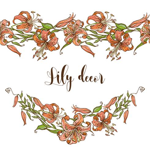 Seamless pattern border with lilies. Vector illustration.