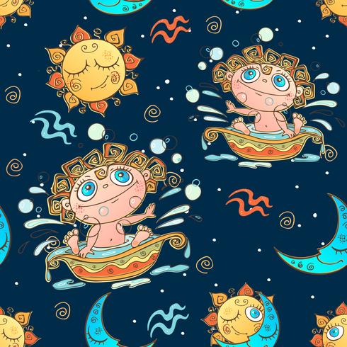 A fun seamless pattern for kids. Zodiac sign Aquarius. Vector