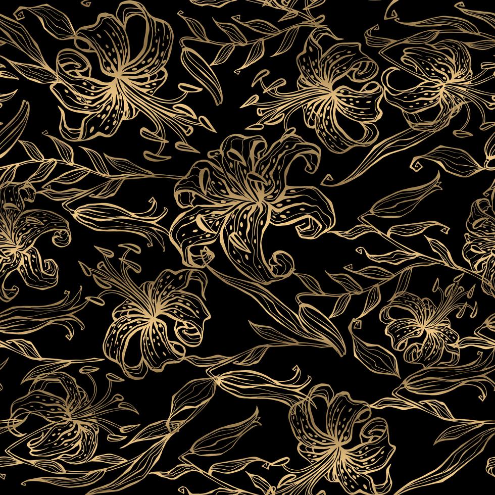 Floral gold pattern on black background 601375 Vector Art at Vecteezy