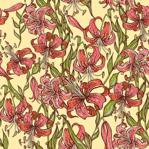 Seamless pattern with Tiger lilies. Vector illustration