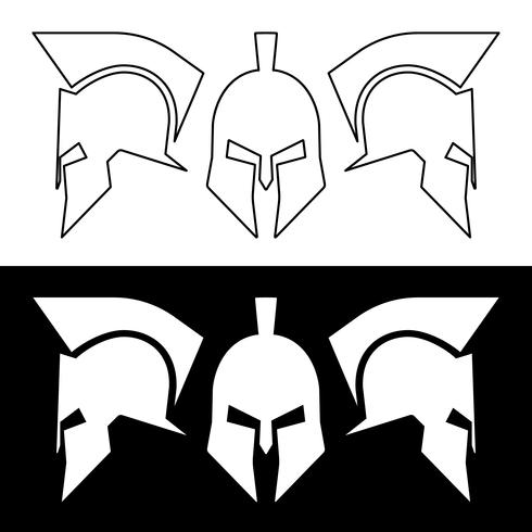 Casco romano o griego antiguo, diseño de línea de silueta. vector