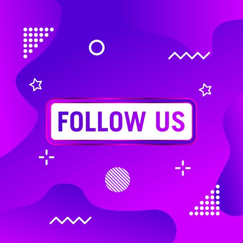 Follow us text modern design template. Purple and white colors. Colorful background vector