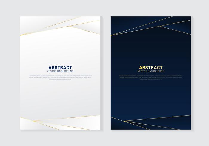 Cover brochure template header and footers polygonal pattern luxury style on dark blue and white background with golden lines. You can use for letterhead, poster, banner web, print, leaflet, flyer, etc. vector