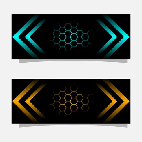 Abstract Black Banner Modern Concept Design Glossy Gold And Blue