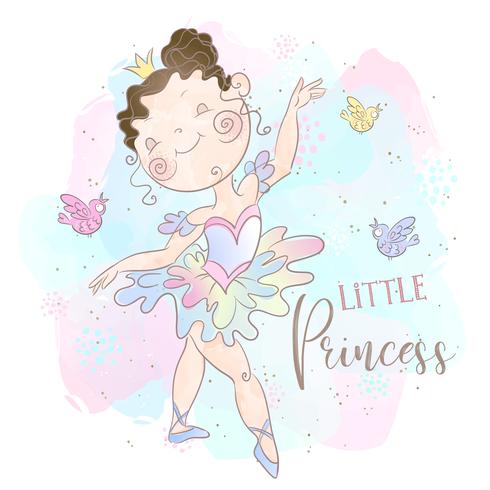 Bailarina de la pequeña princesa bailando. Dulce niña. Vector