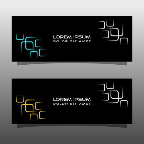 Abstract black banner technology concept design. Glossy gold and blue color vector