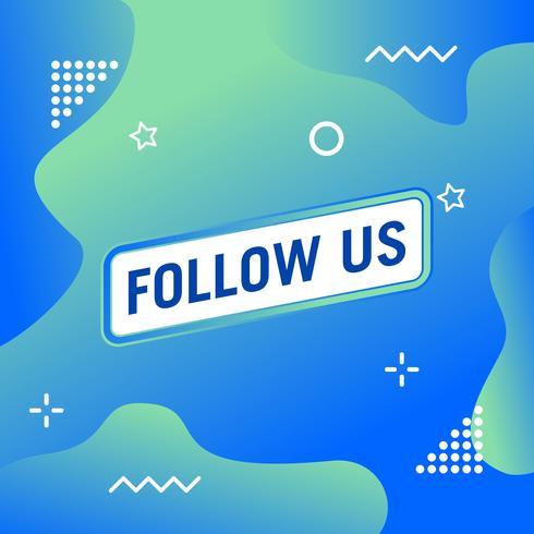 Follow us text modern design template. Blue and white colors. Colorful background vector
