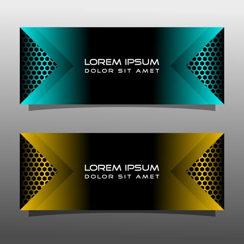 Abstract black banner technology concept design. Glossy gold and blue color vector