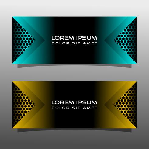 Abstract black banner technology concept design. Glossy gold and blue color vector