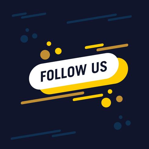 Follow us text modern design template. Blue and yellow colors. Navy background vector