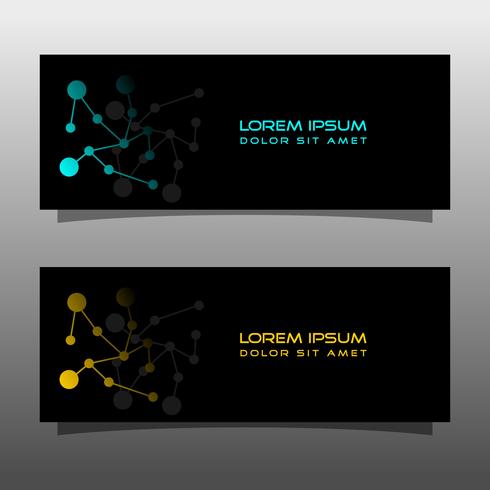 Abstract black banner technology concept design. Glossy gold and blue color vector