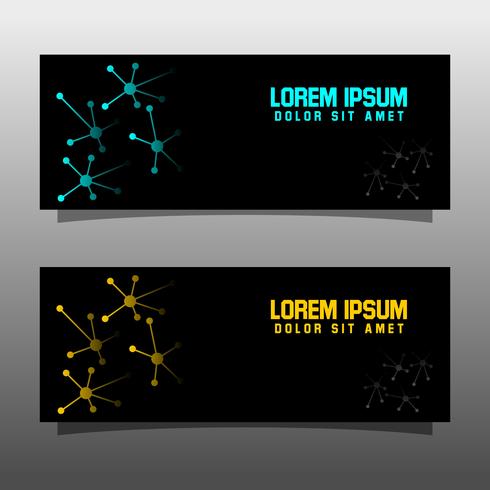 Abstract black banner technology concept design. Glossy gold and blue color vector