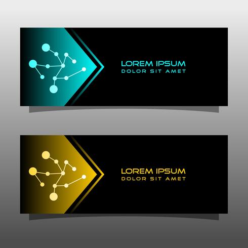 Abstract black banner technology concept design. Glossy gold and blue color vector