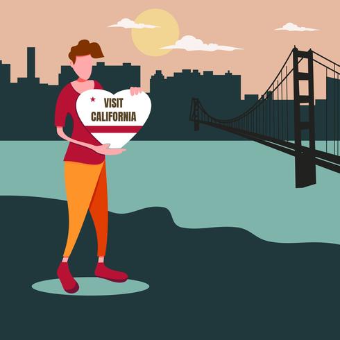 A man holding an california love sign. California travel vector