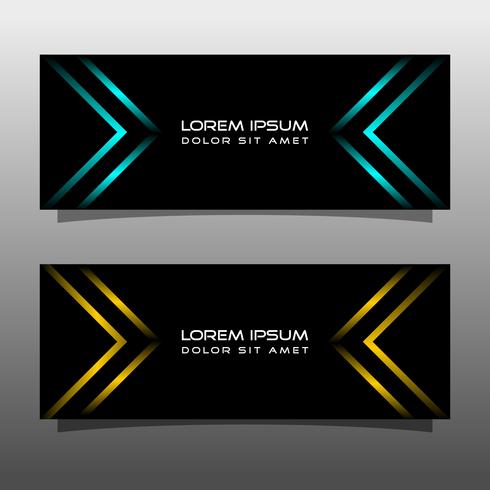 Abstract black banner technology concept design. Glossy gold and blue color vector