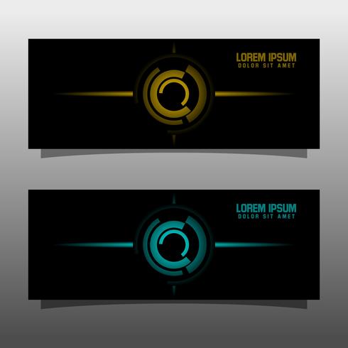 Abstract black banner technology concept design. Glossy gold and blue color vector