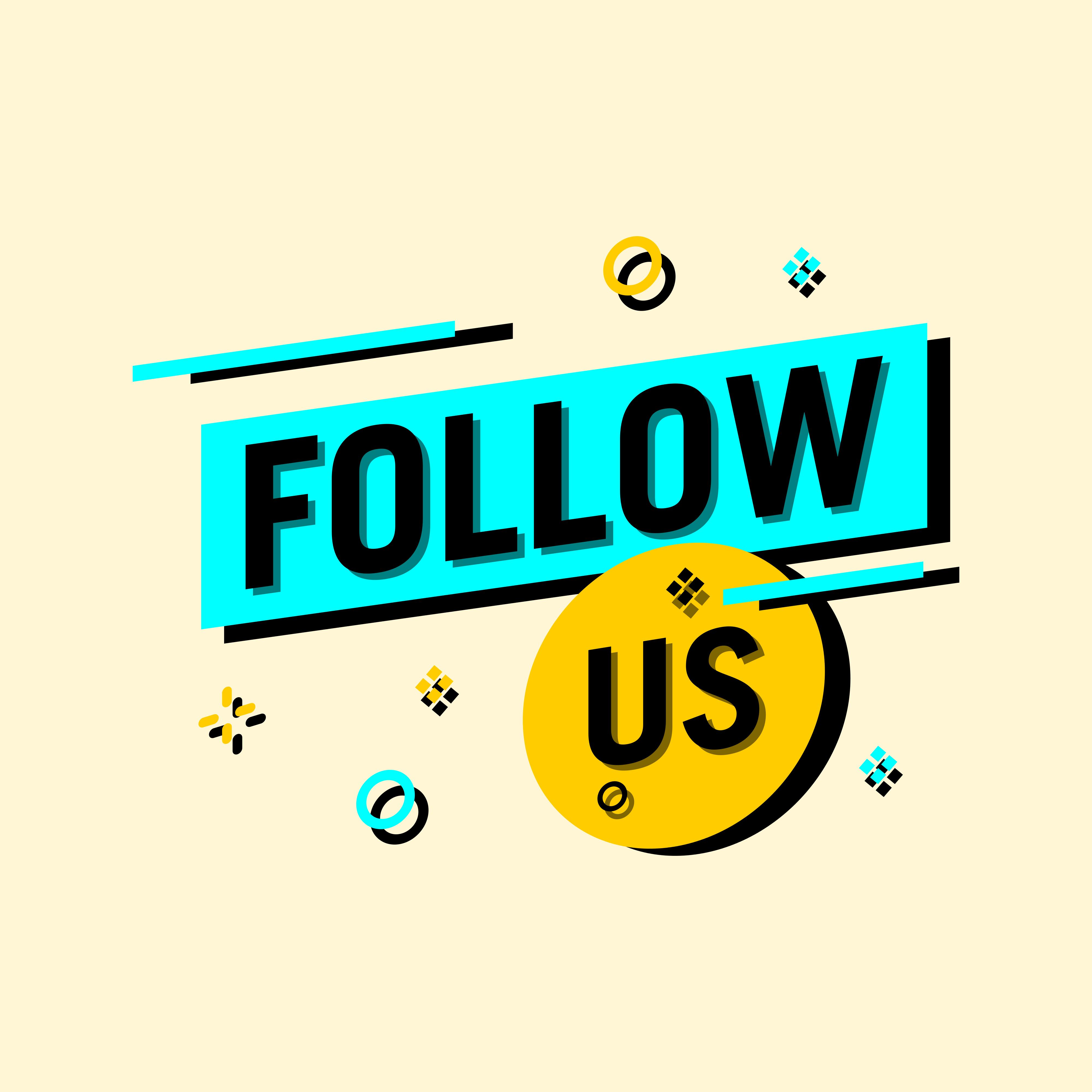 Follow us text modern design template Blue and yellow colors White