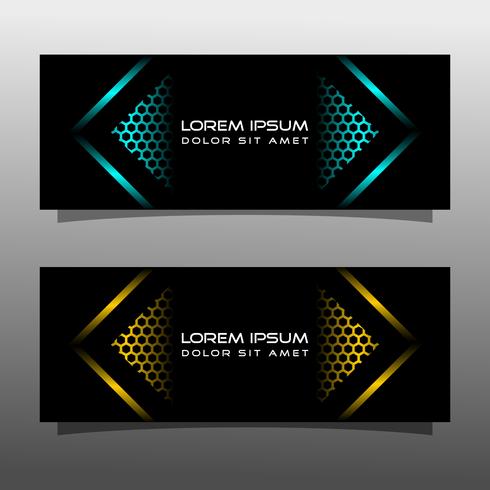 Abstract black banner technology concept design. Glossy gold and blue color vector