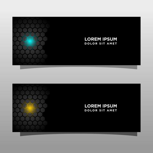 Abstract black banner technology concept design. Glossy gold and blue color vector