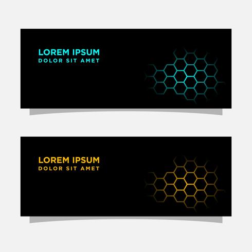 Abstract black banner modern concept design. Glossy gold and blue color vector