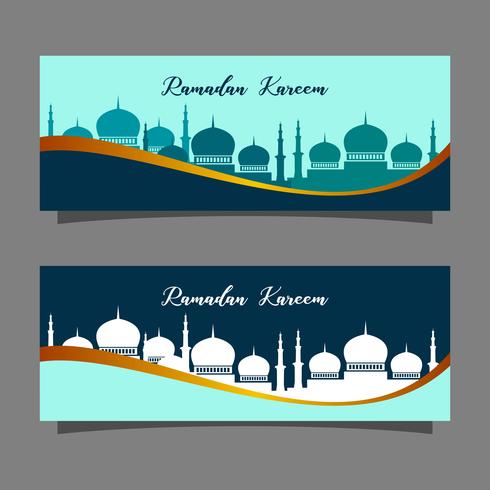 Religión musulmana de celebración. Ilustración de la bandera de Ramadan Kareem. Plantilla de tarjeta de felicitación islámica. vector