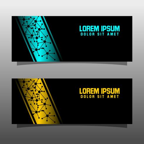 Abstract black banner technology concept design. Glossy gold and blue color vector