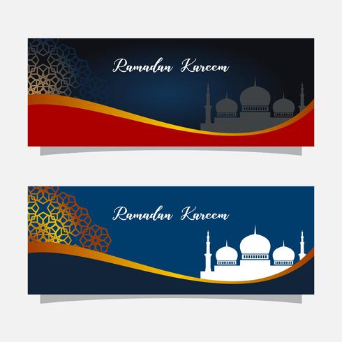 Religión musulmana de celebración. Ilustración de la bandera de Ramadan Kareem. Plantilla de tarjeta de felicitación islámica. vector