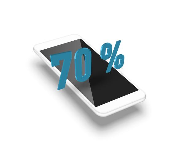 Realistic smartphone with a 3D percentage, vector illustration