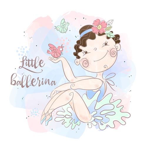 A little ballerina with birds. Nice style. Vector