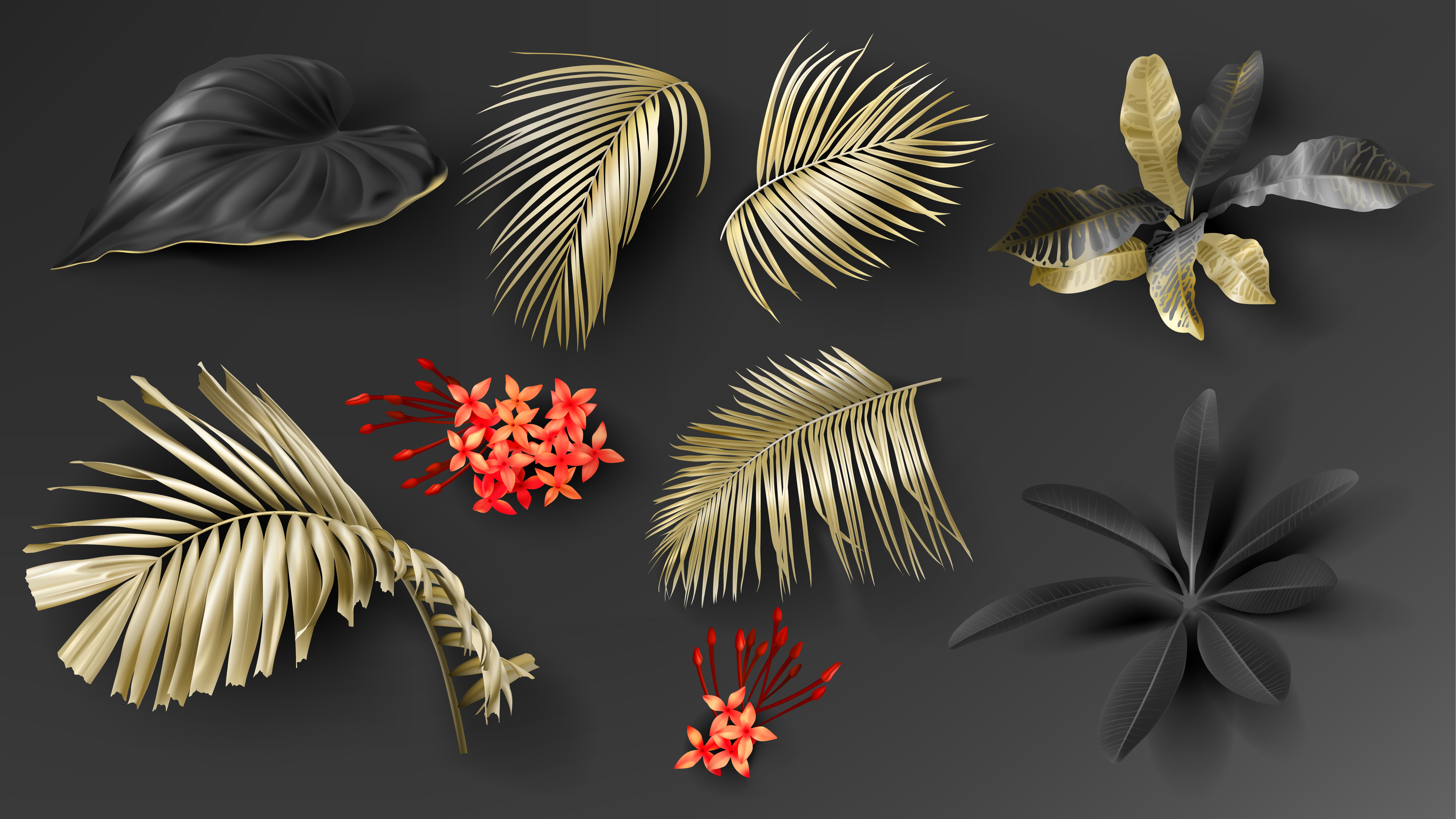 Tropical black and gold leaves on dark background - Download Free