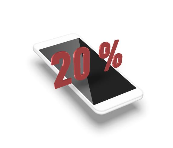 Realistic smartphone with a 3D percentage, vector illustration