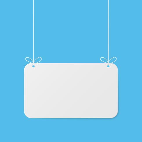 Paper art with mock up empty on blue sky. Copy space. Speech Bubble, White and grey blank hanging.  vector