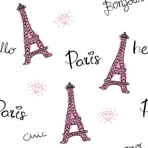 Paris and Eiffel Tower seamless pattern repeating texture vector