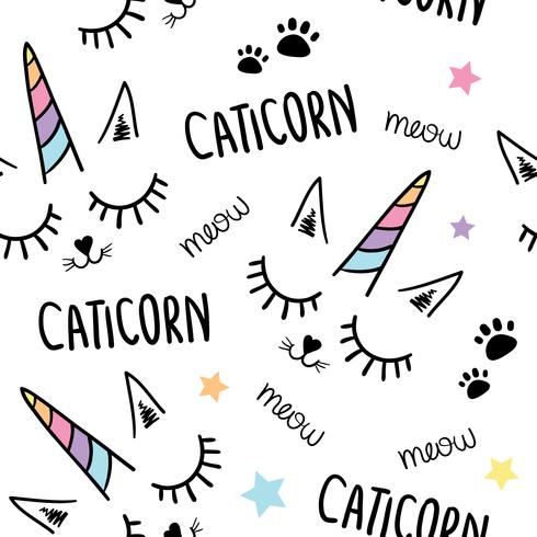 Cute beautiful unicorn cat seamless repeating pattern texture background vector