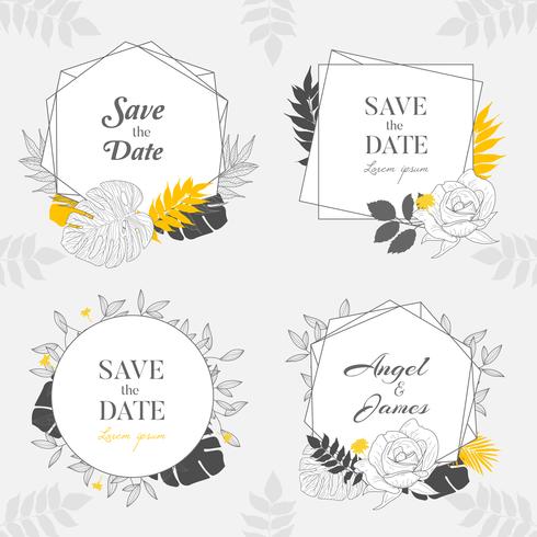 Hand drawn Yellow Floral Frame Background Collection vector