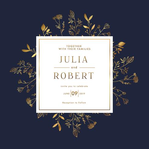 Elegant Floral Gold Wedding Invitation Banner Template vector