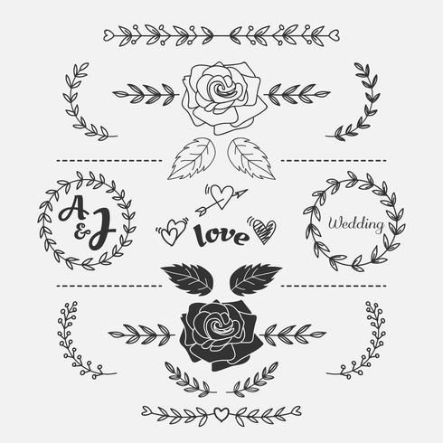 Hand Drawn Flower Doodle Wedding Heart Template vector