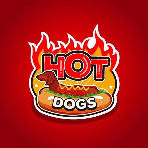 Insignia del diseño del logotipo de los perros calientes del fuego vector