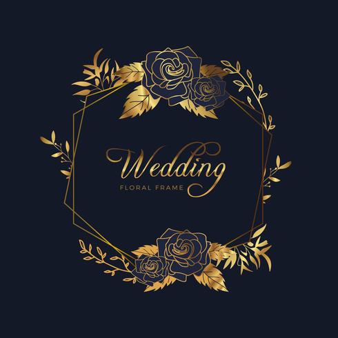 Golden Floral Frame Wedding Anniversary Background vector