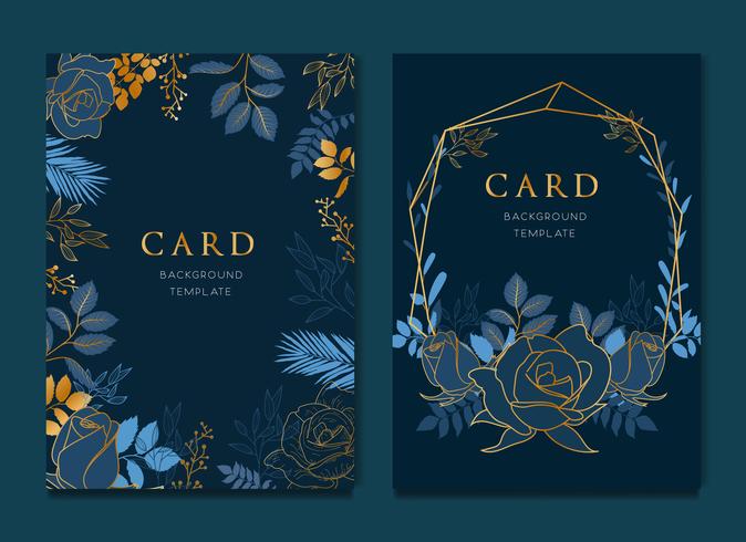 Navy Blue Card With Golden Leaves Wedding Template vector