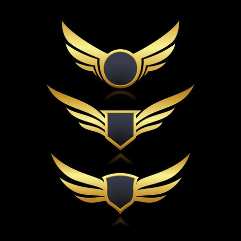 Badge shield wings set vector