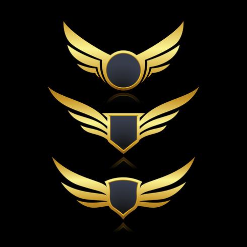 Badge shield wings set vector