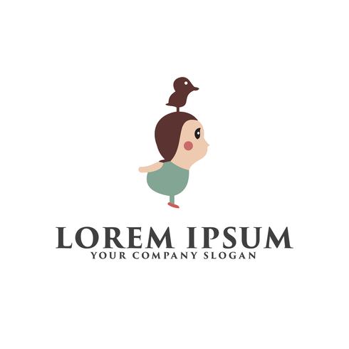 kids with bird on head logo design concept template vector