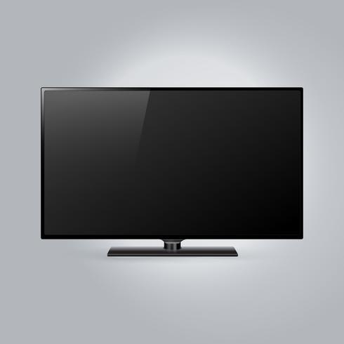 Wide Screen Black Television Isolated On Gray Background