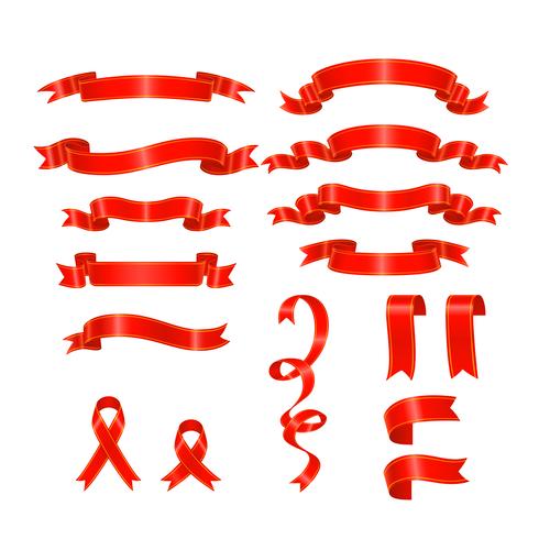 Red ribbon banner collection set. vector Illustration