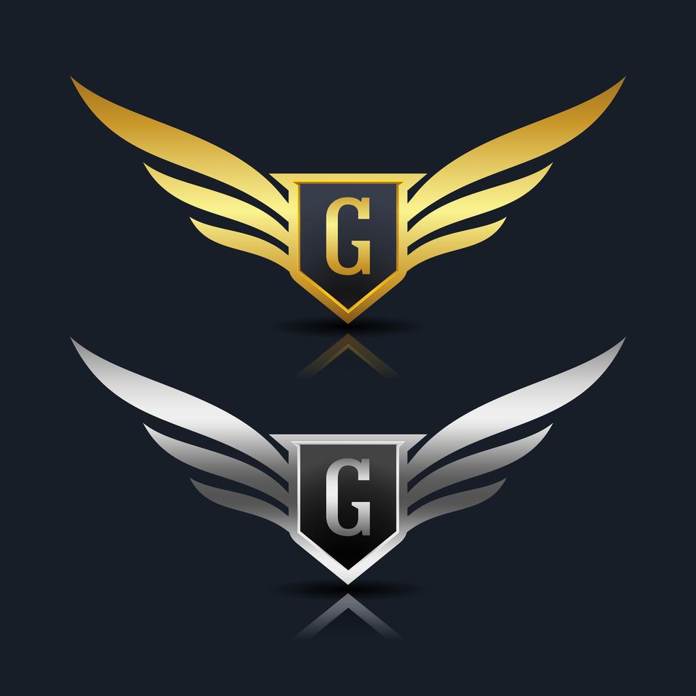 Plantilla del logotipo de la letra G del escudo de las alas vector
