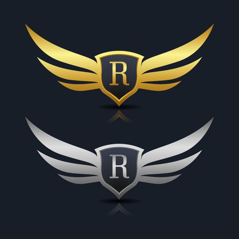 Wings Shield Letter R Logo Template vector