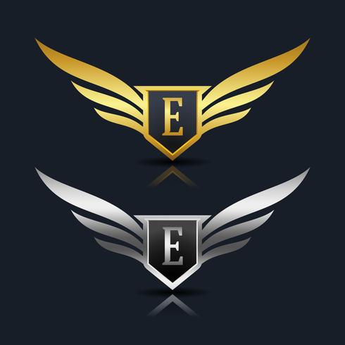 Wings Shield Letter E Logo Template vector